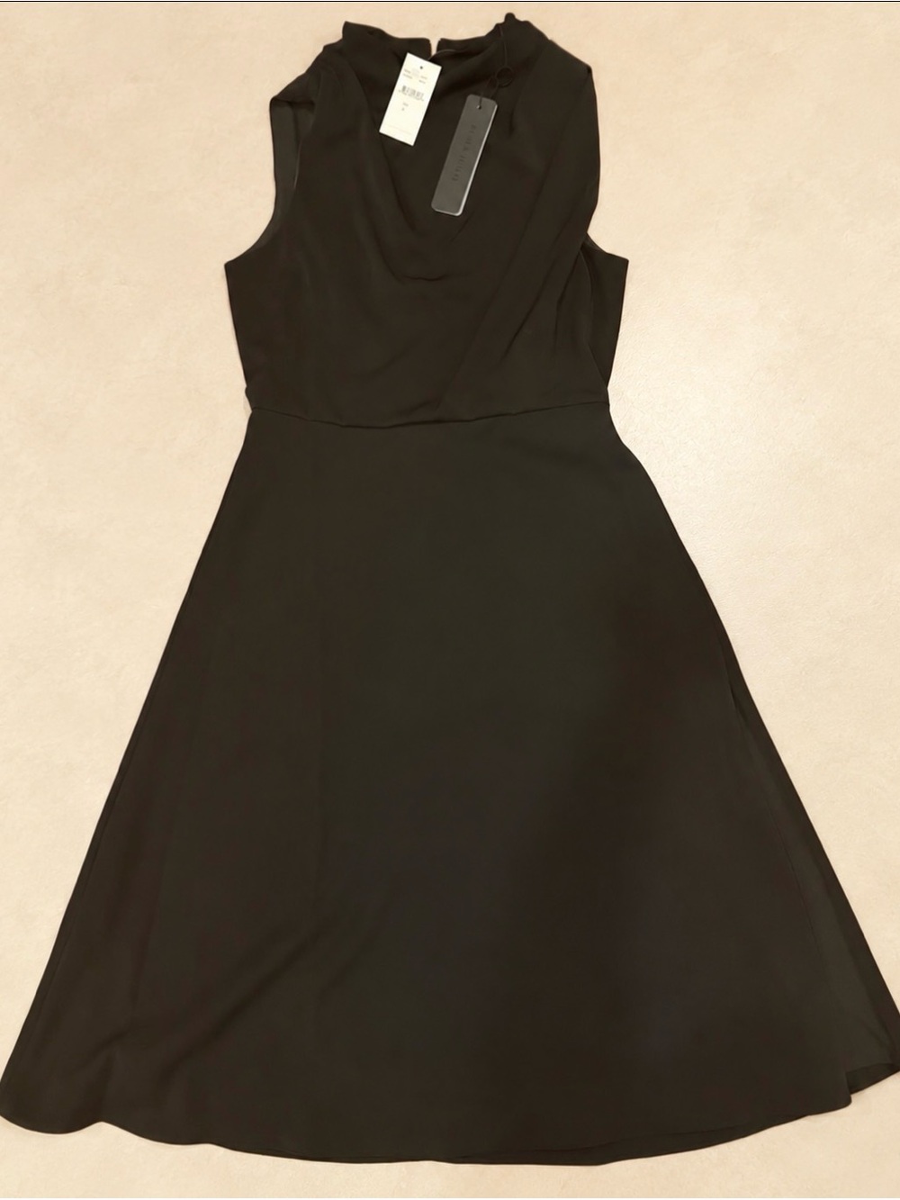 Black Halo Black Sleeveless Cowl Neck A-Line Dress